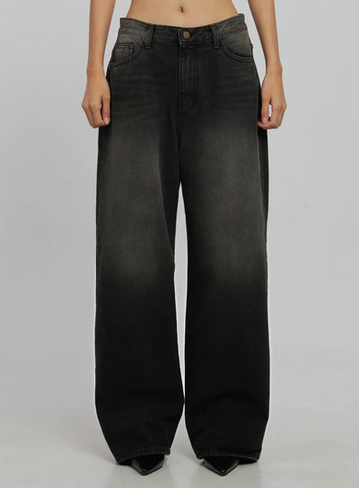 blaire-dark-washed-wide-leg-jeans-ij509 / Black