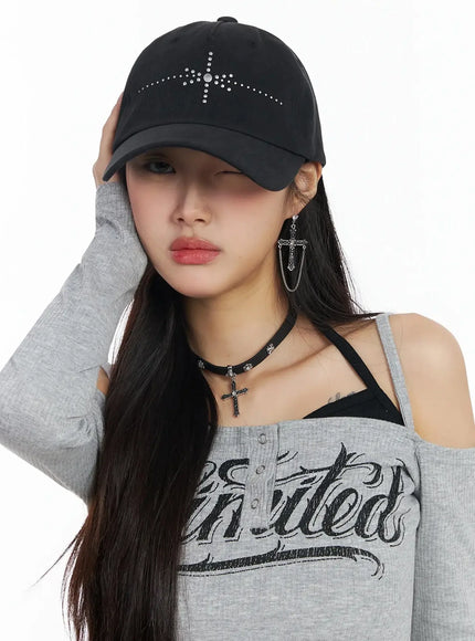 studded-star-baseball-cap-ia508 / Black