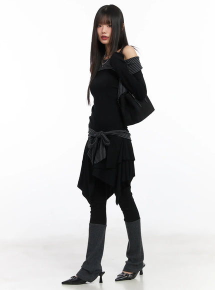 off-shoulder-two-tone-mini-dress-cd522 / Black