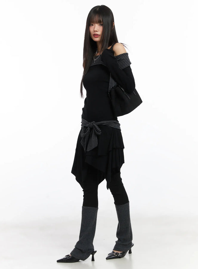 off-shoulder-two-tone-mini-dress-cd522 / Black