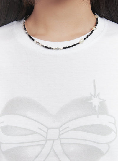 beaded-pearl-charms-necklace-cf525 / Black