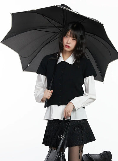 short-sleeve-knit-top-if505 / Black