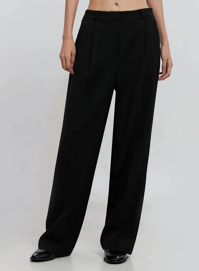 pintuck-wide-leg-slacks-is516 / Black