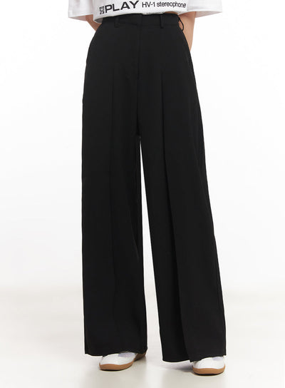 pintuck-wide-leg-slacks-iy502 / Black
