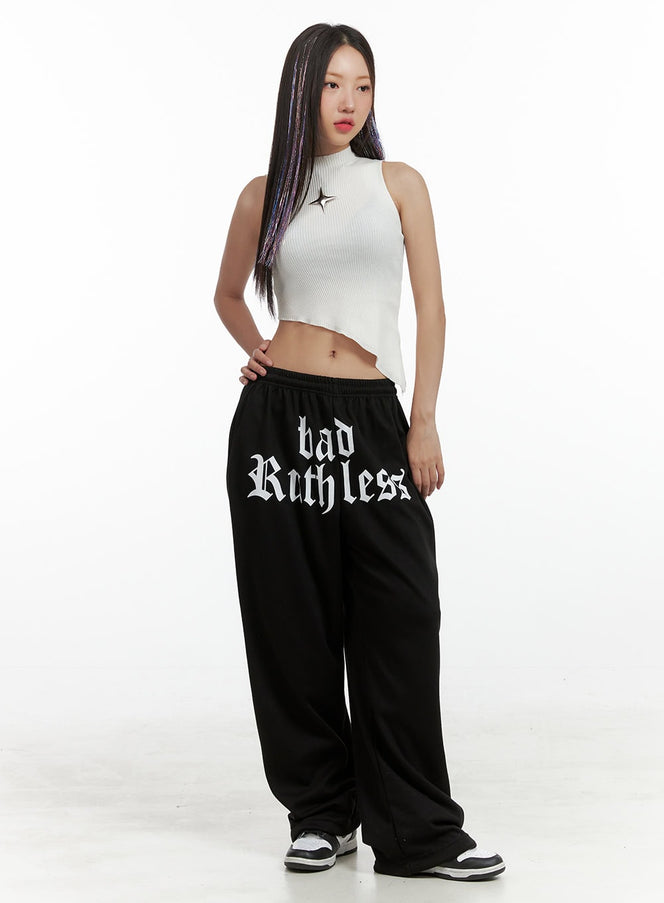 banded-lettering-sweatpants-ol408 / Black