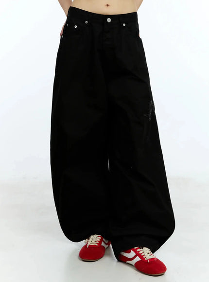 ribbon-detail-baggy-pants-iu523 / Black