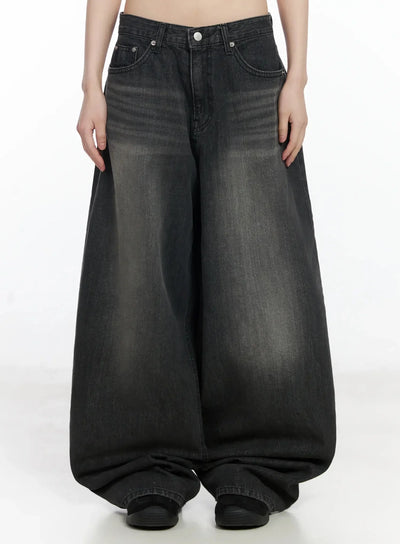 romy-back-belt-baggy-jeans-if505 / Black