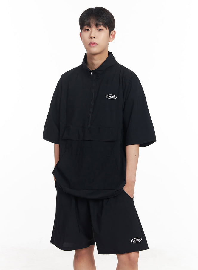 mens-oversize-half-zip-windbreaker-top-ia525 / Black