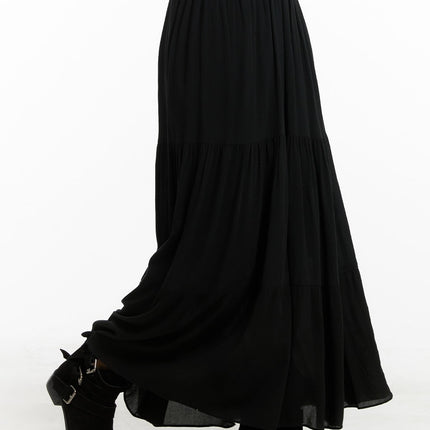 solid-ruffle-maxi-skirt-cm421 / Black