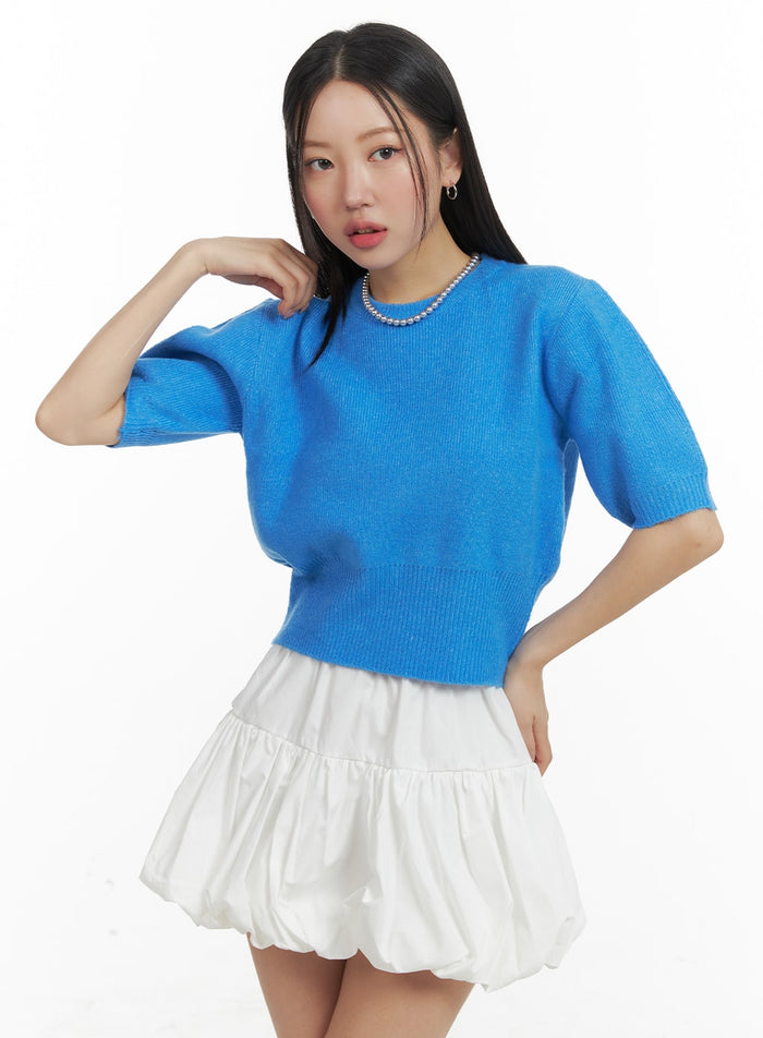 puff-sleeve-crop-sweater-om428 / Blue