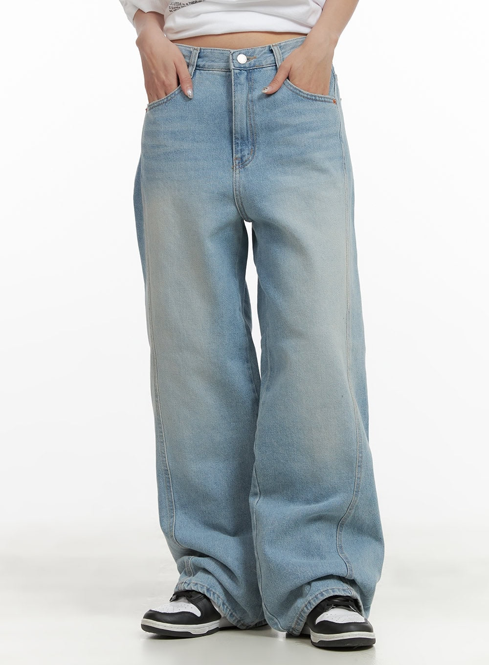 light-washed-wide-leg-jeans-cy423 / Blue