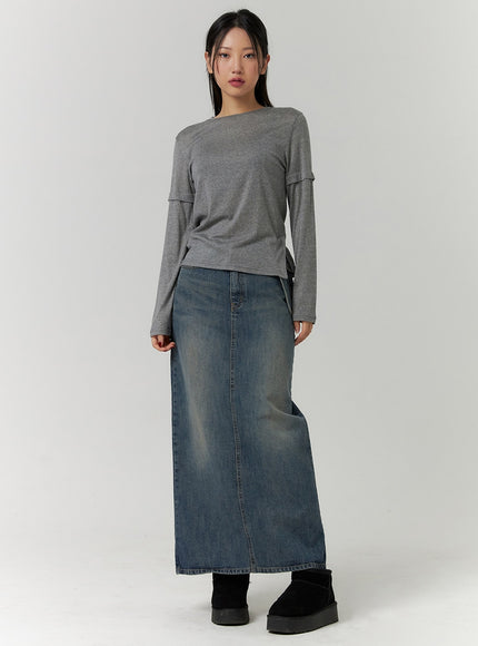 solid-denim-maxi-skirt-cd315 / Blue