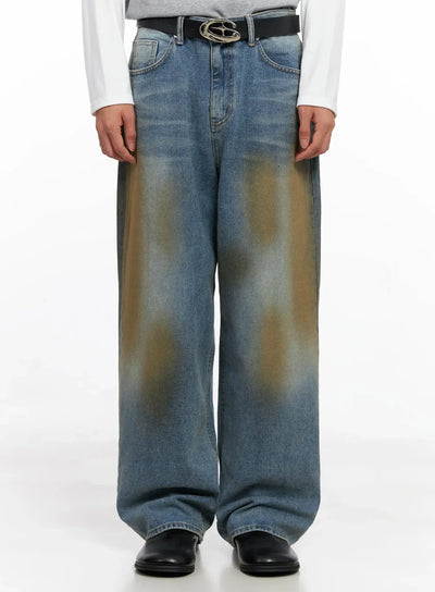 mens-vintage-washed-wide-leg-jeans-io516 / Blue