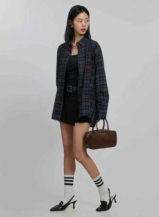oversized-plaid-button-up-shirt-id504 / Blue