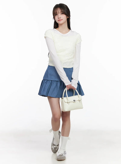 floral-pattern-flare-mini-skirt-cm527 / Blue