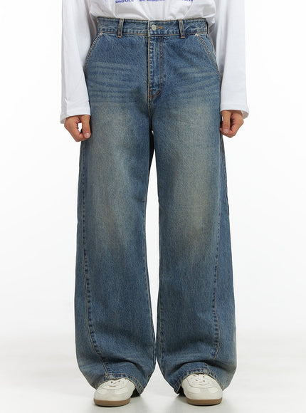 mens-subtle-stitch-wide-leg-jeans-co408 / Blue