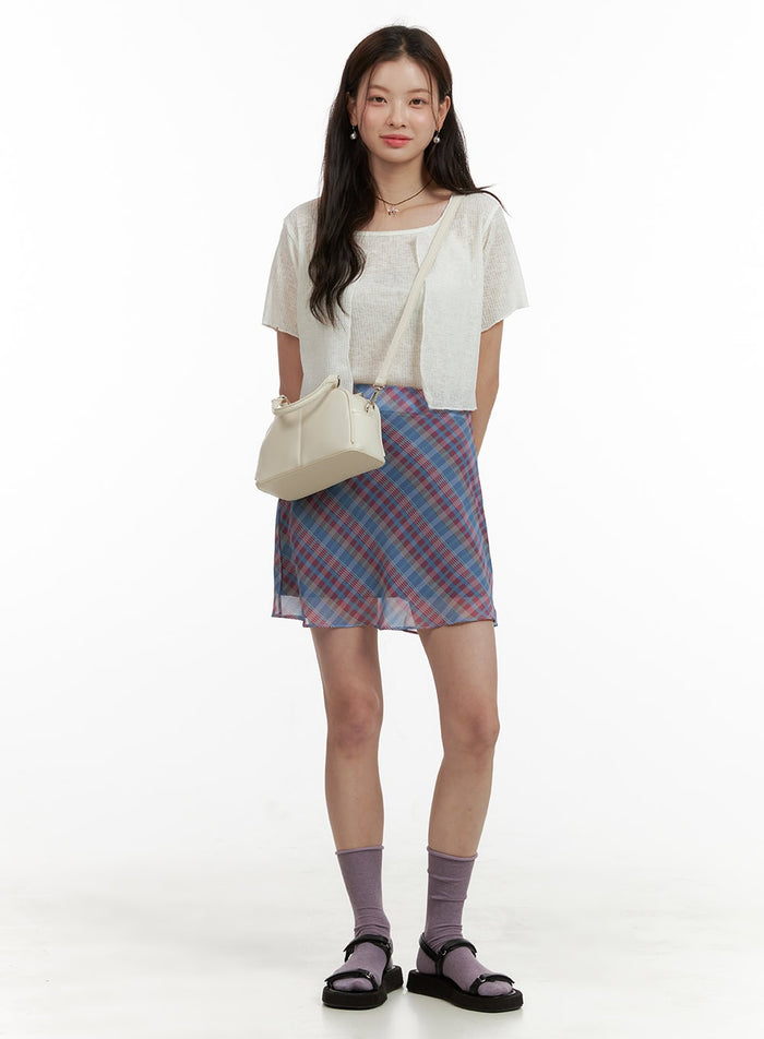 checkered-summer-mini-skirt-ou413 / Blue