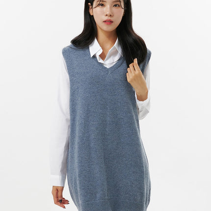 v-neck-sleeveless-sweater-dress-oo312 / Blue