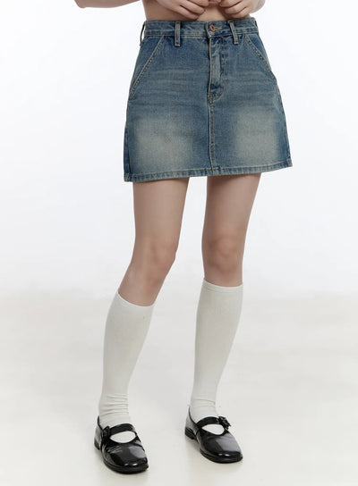 casual-high-waisted-denim-mini-skirt-ca502 / Blue