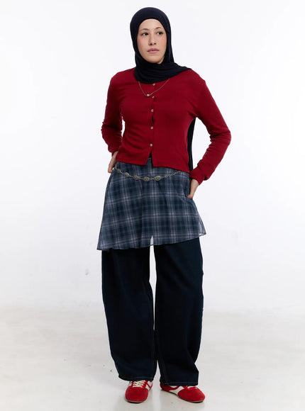 layered-plaid-mesh-midi-skirt-cs524 / Blue