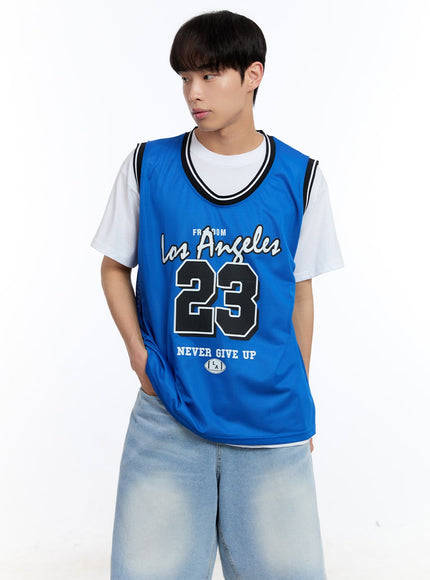 men-s-mesh-la-sleeveless-jersey-tee-iy529 / Blue