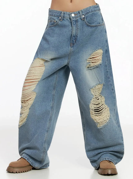 mariene-distressed-wide-leg-jeans-ia508 / Blue