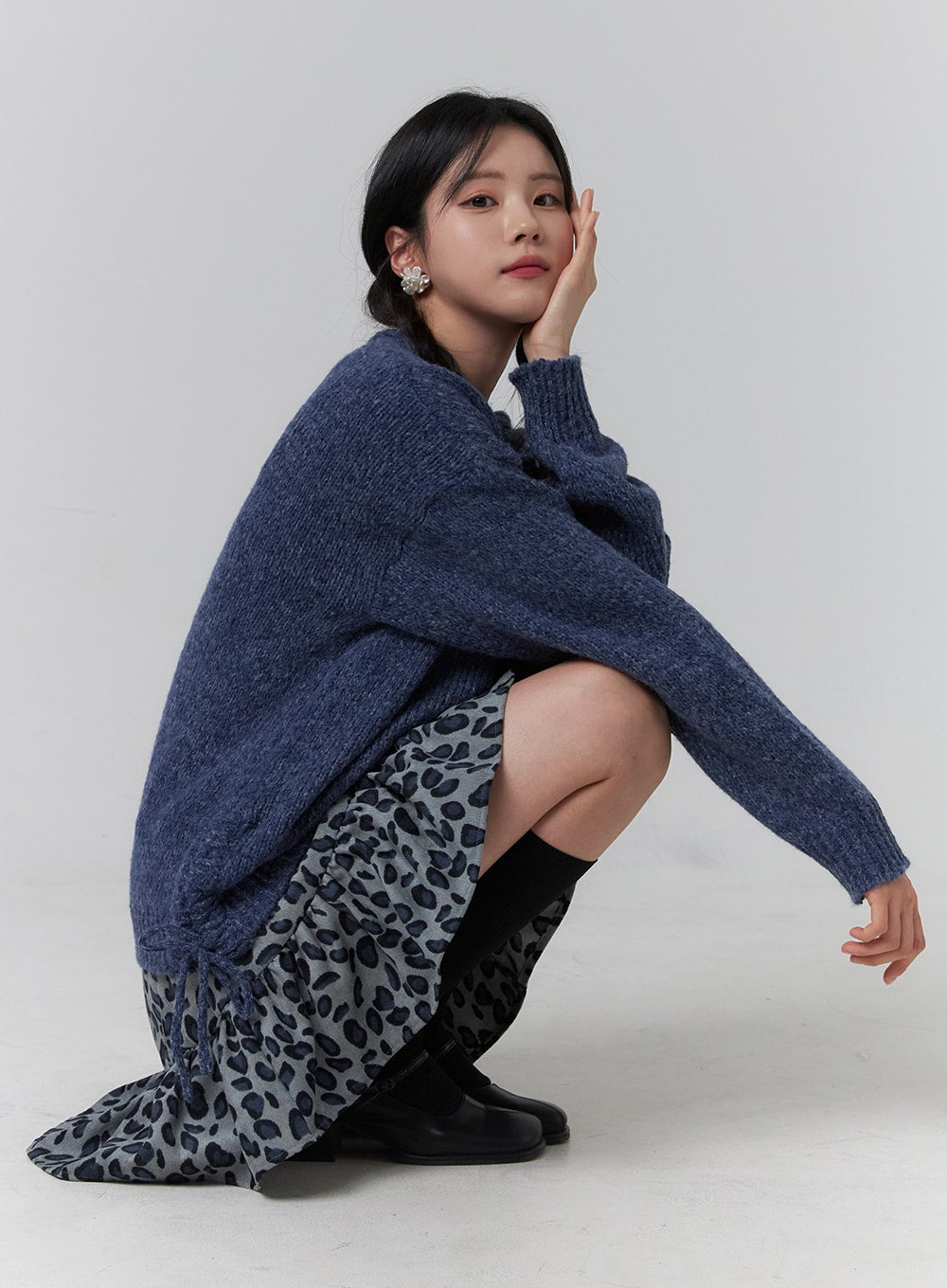 animal-print-ruffle-hem-mini-skirt-oj417 / Blue