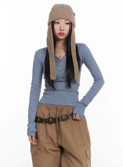 striped-ribbed-long-sleeve-tee-cd530 / Blue