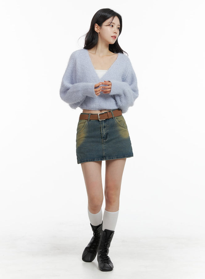 vintage-washed-classic-denim-mini-skirt-om419 / Blue