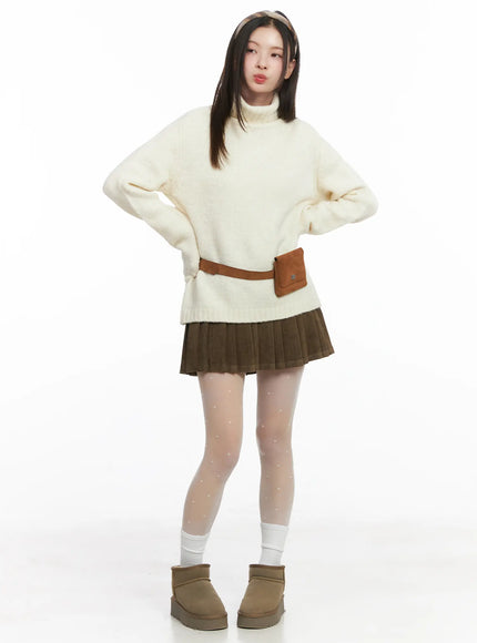 velvet-pleated-mini-skirt-cj506 / Brown