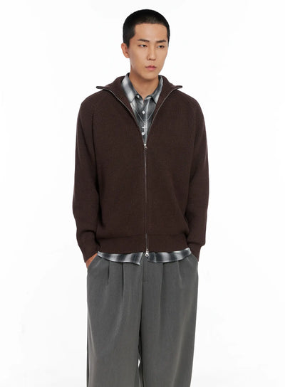 mens-knit-zip-up-sweater-is502 / Brown
