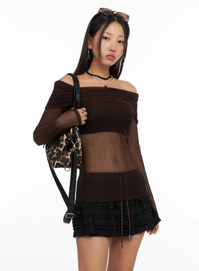 chich-sheer-off-shoulder-top-ig528 / Brown