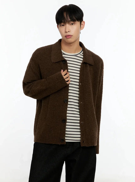 mens-simple-wool-collar-cardigan-in525 / Brown