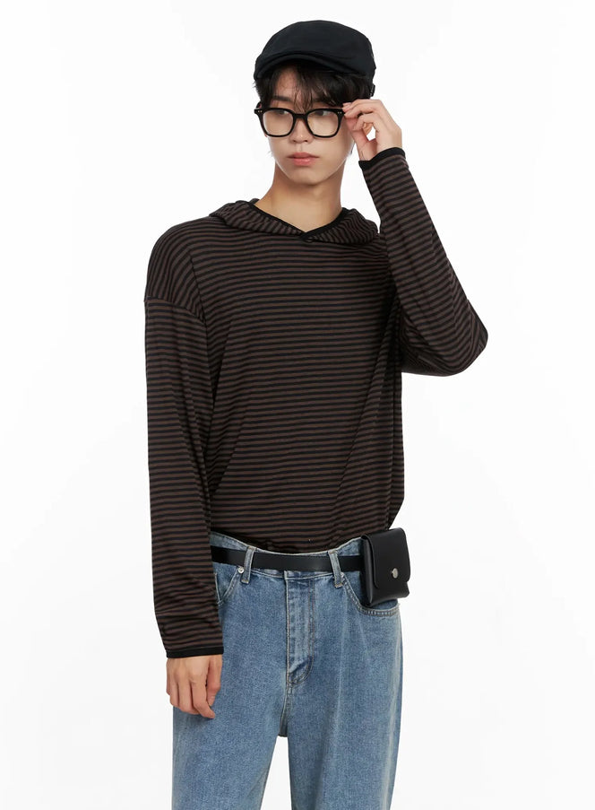 mens-striped-hooded-long-sleeve-io516 / Brown