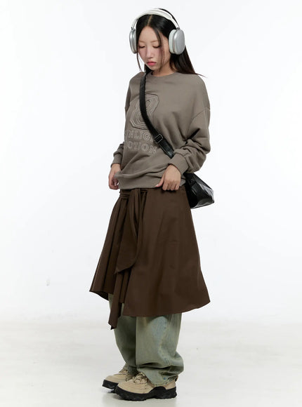 wrap-flowy-midi-skirt-cs518 / Brown