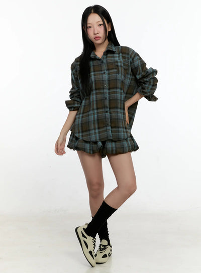 plaid-balloon-shorts-cn505 / Brown