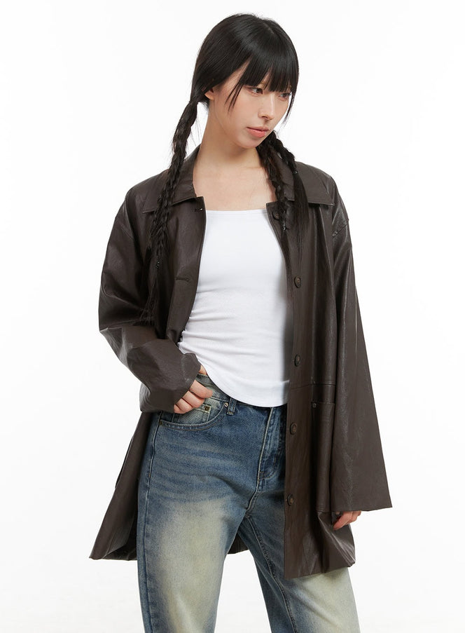 oversized-faux-leather-jacket-cg420 / Brown