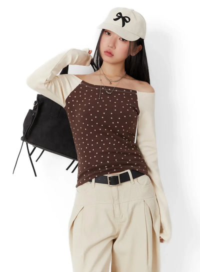 casual-patterned-off-shoulder-top-id526 / Brown