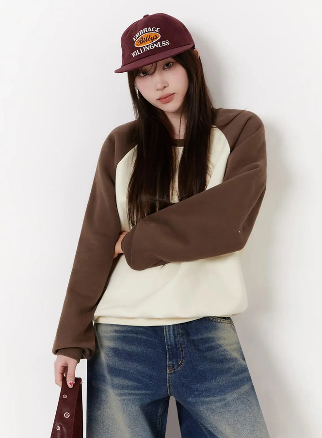 raglan-sleeve-fleece-sweatshirt-ij516 / Brown