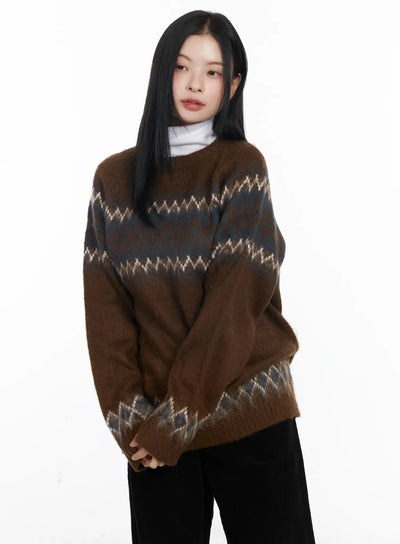 nordic-pattern-knit-sweater-cj520 / Brown