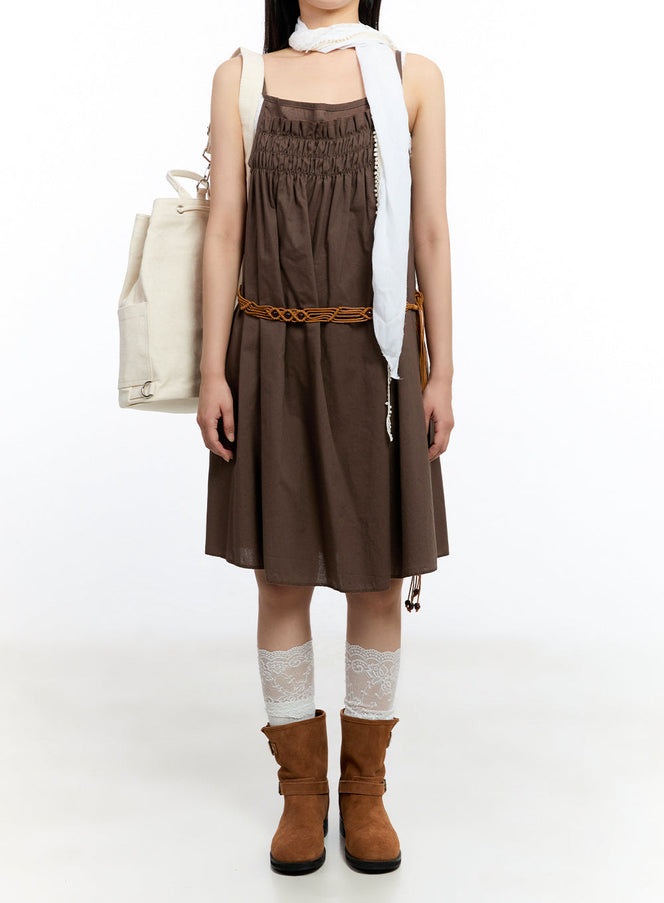 solid-layered-cotton-midi-dress-iu509 / Brown