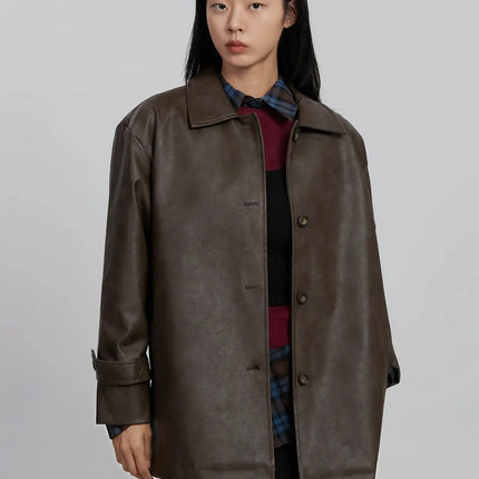 classic-faux-leather-half-jacket-id504 / Brown