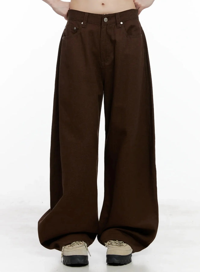 wide-leg-brown-cotton-pants-il531 / Brown