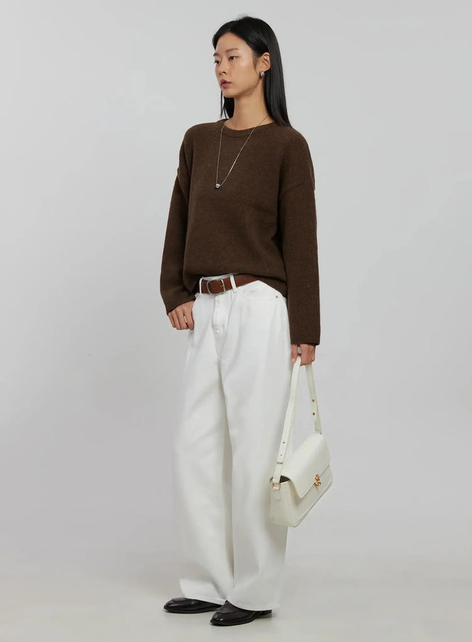 essential-crewneck-sweater-ij509 / Brown