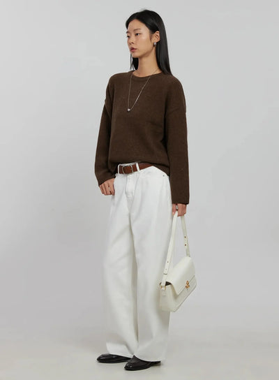 essential-crewneck-sweater-ij509 / Brown