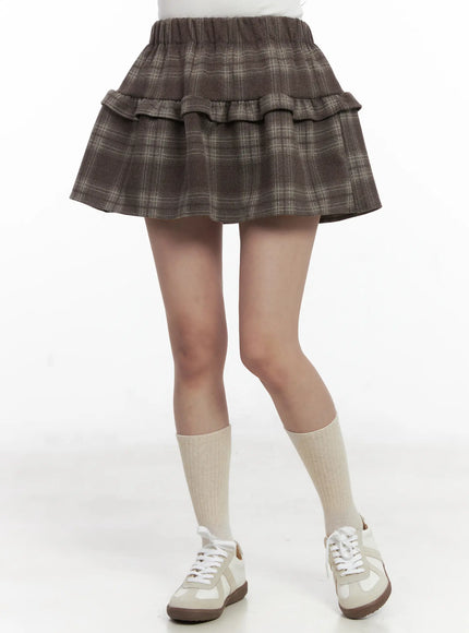 ruffled-plaid-mini-skirt-cn527 / Brown