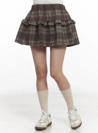 ruffled-plaid-mini-skirt-cn527 / Brown