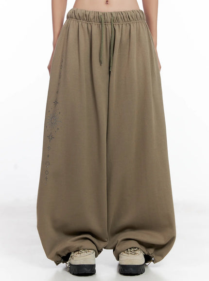 embellished-wide-leg-sweatpants-cl518 / Dark beige