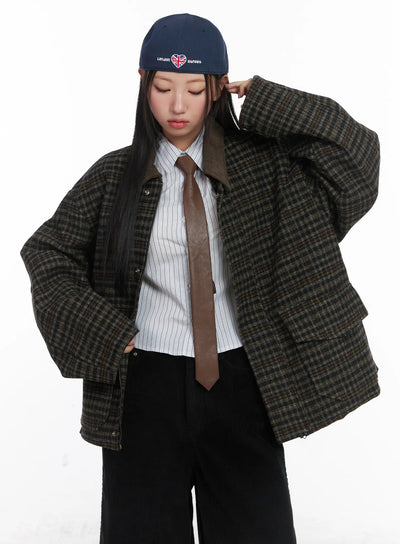 plaid-pocket-collar-jacket-cd529 / Dark beige