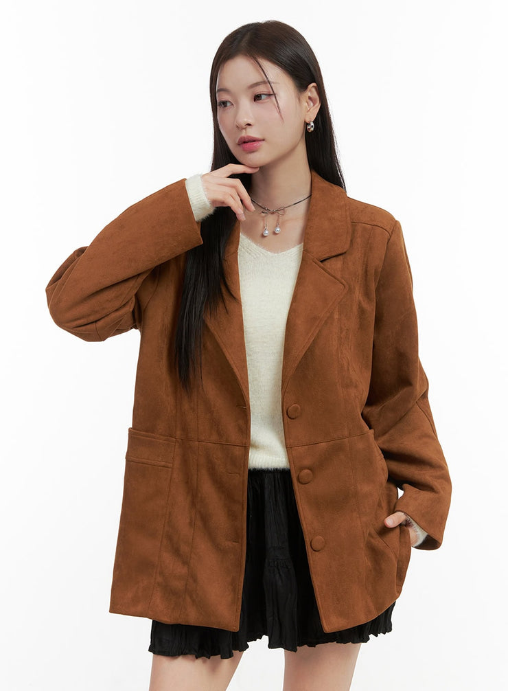 suede-buttoned-midi-jacket-oo416 / Dark beige